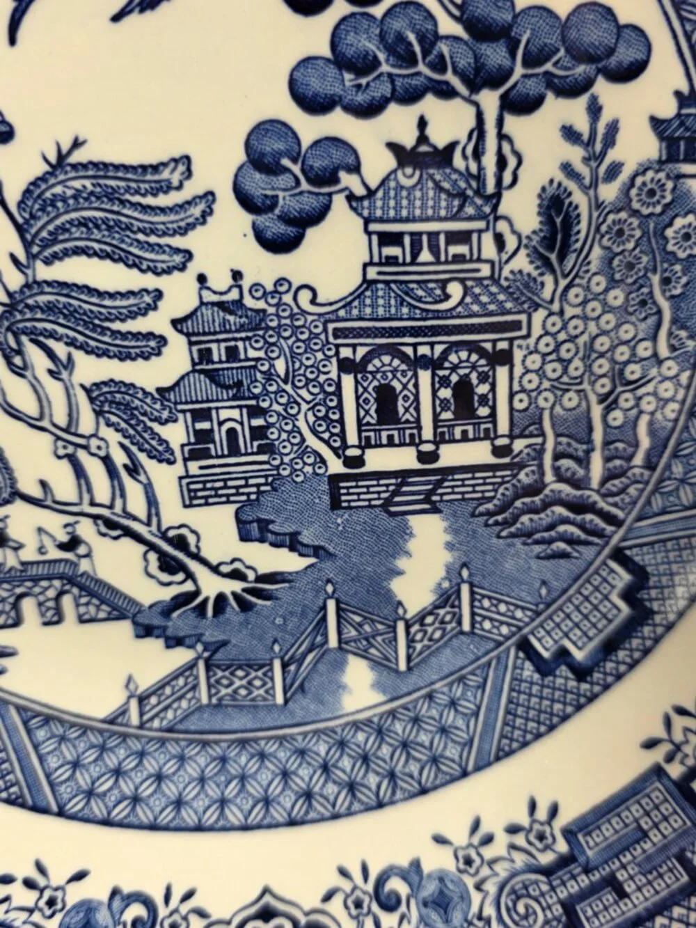 TWO Churchill Willow Blue Coupe Soup Bowls Georgian Shape Blue Willow England